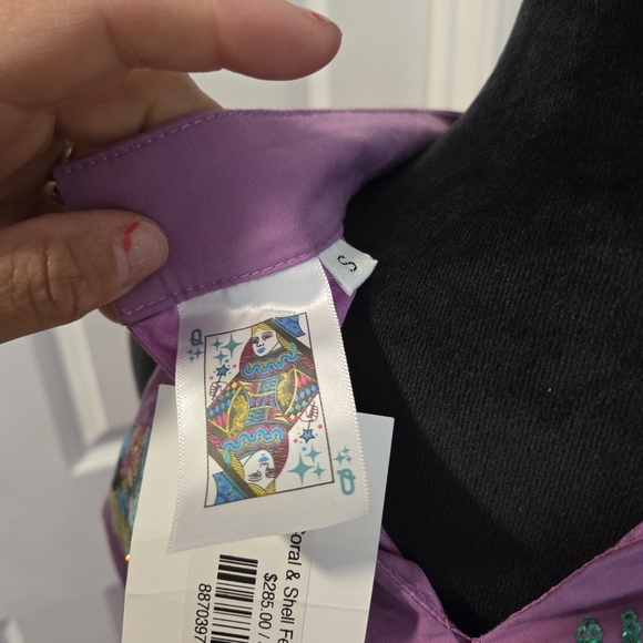 NWT Queen of Sparkles Purple Coral & Shell Feather Tank Dress (S) - Picture 3 of 3